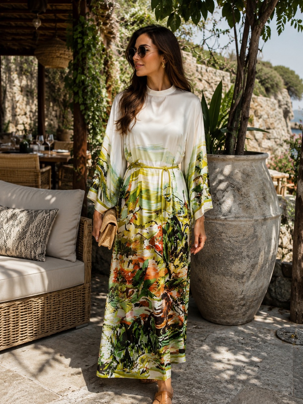 Alemais Light Blue Floral Boho Maxi Dress with Embroidered Trim L oversized